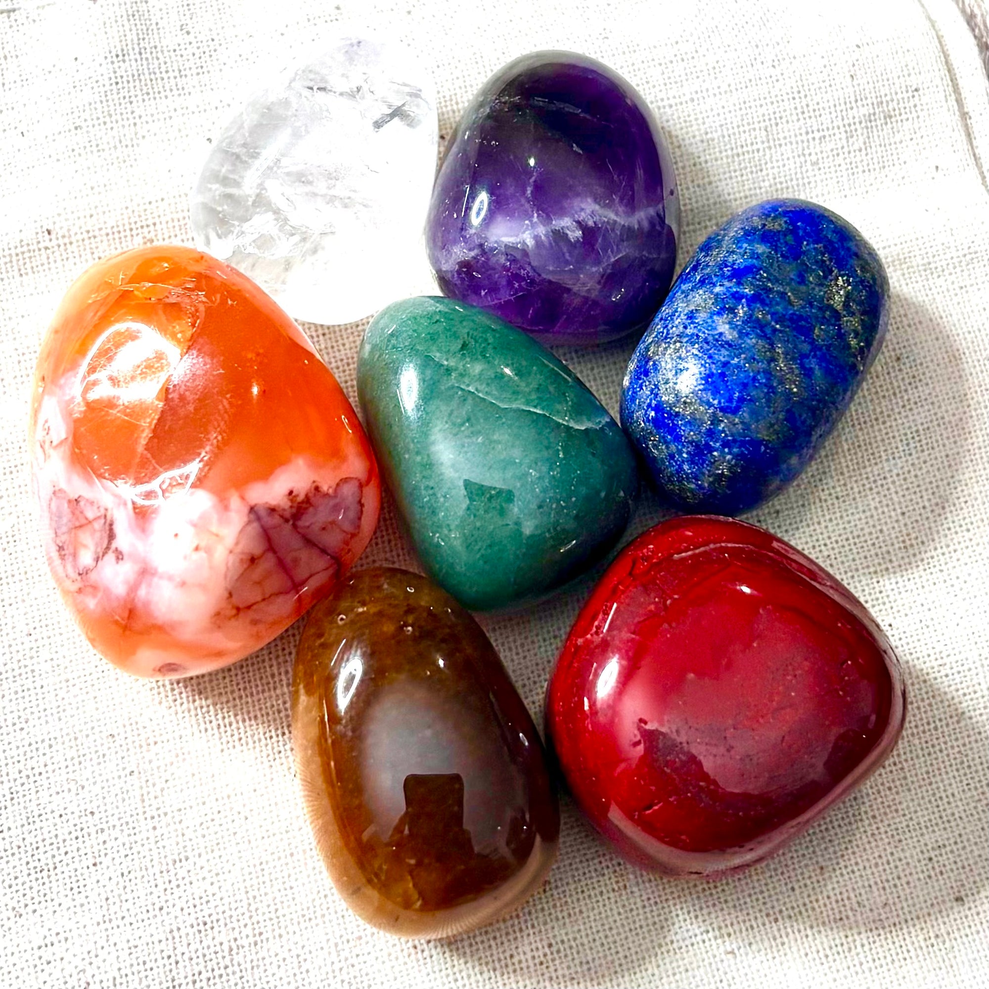 🌈 Pochette des 7 Chakras – Pierres naturelles roulées
